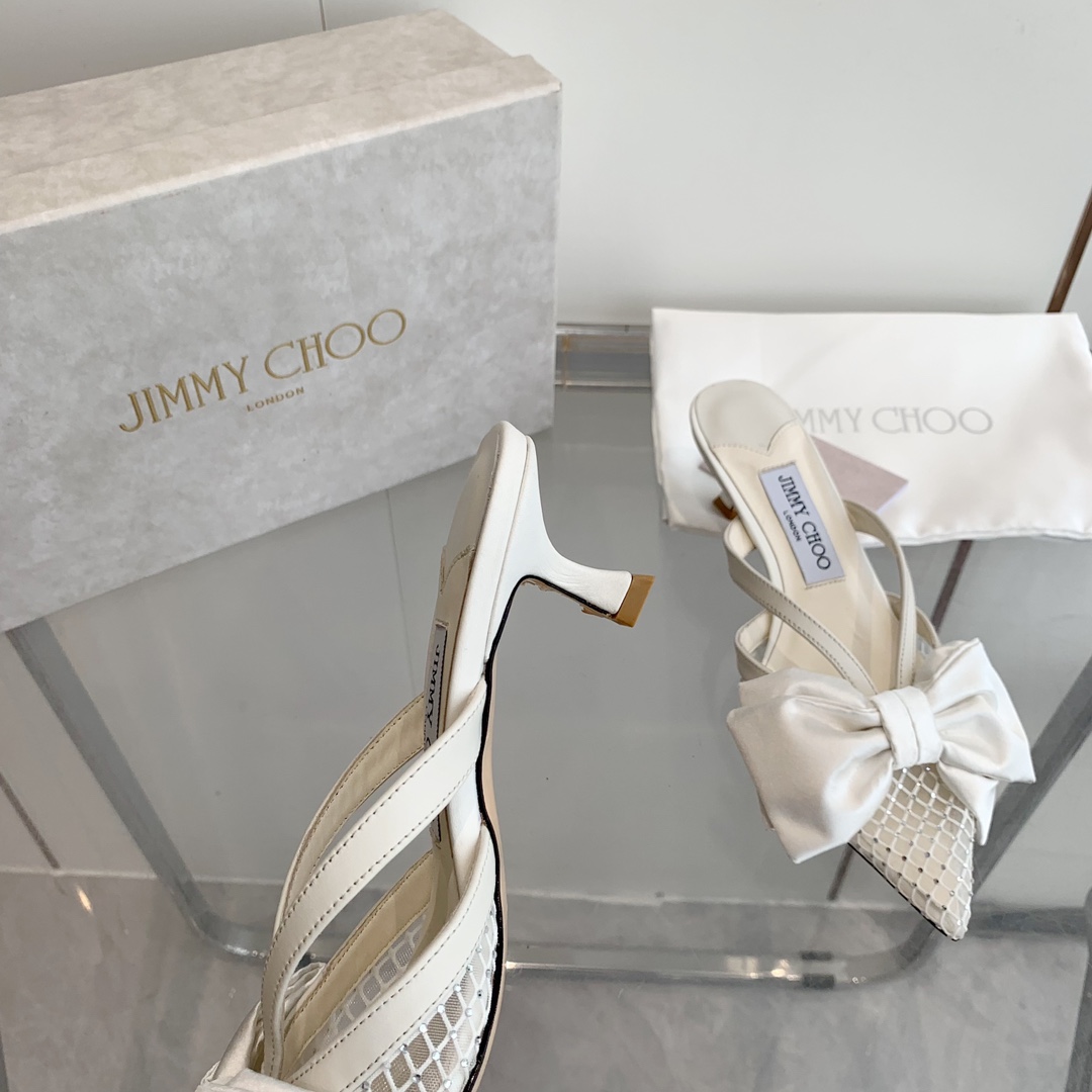 Jimmy Choo Flaca 50mm Bow-detail Leather Mules - EUR FASHION