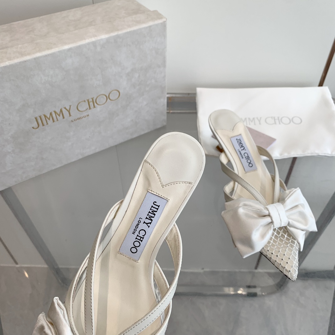 Jimmy Choo Flaca 50mm Bow-detail Leather Mules - EUR FASHION