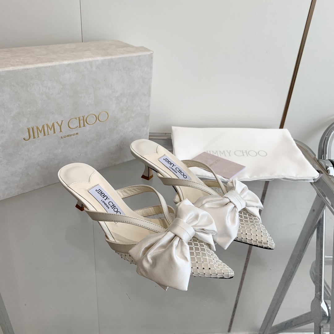 Jimmy Choo Flaca 50mm Bow-detail Leather Mules - EUR FASHION