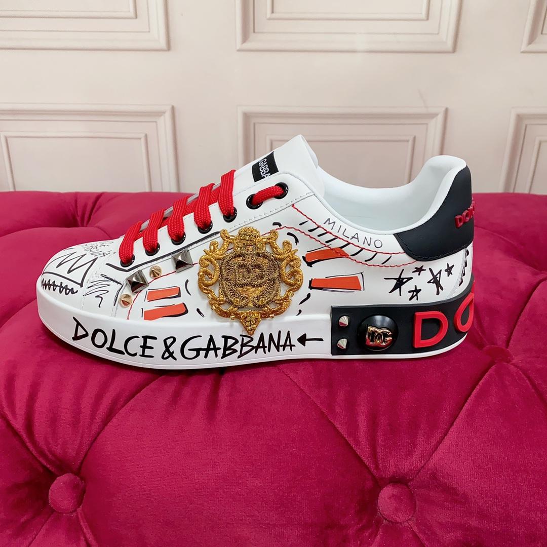 Dolce & Gabbana Calfskin Portofino Sneakers With Embroidery And Studs - EUR FASHION