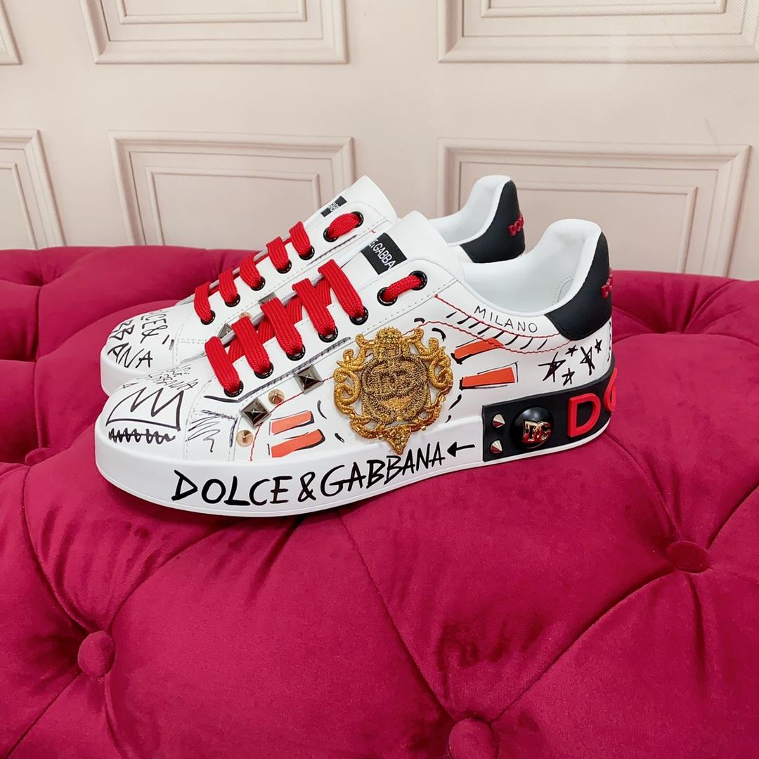 Dolce & Gabbana Calfskin Portofino Sneakers With Embroidery And Studs - EUR FASHION