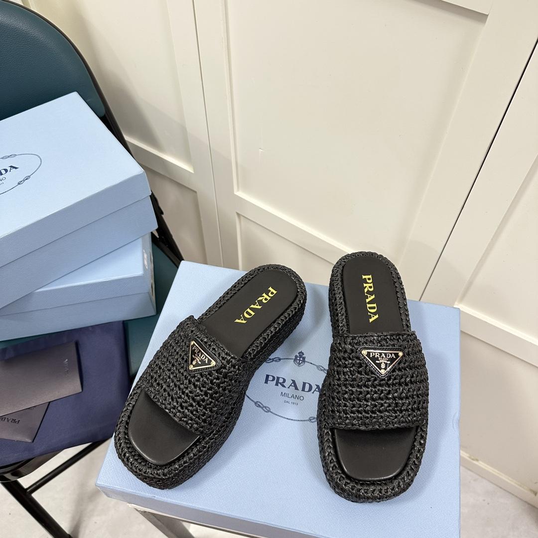 Prada Crochet Flatform Slides - EUR FASHION