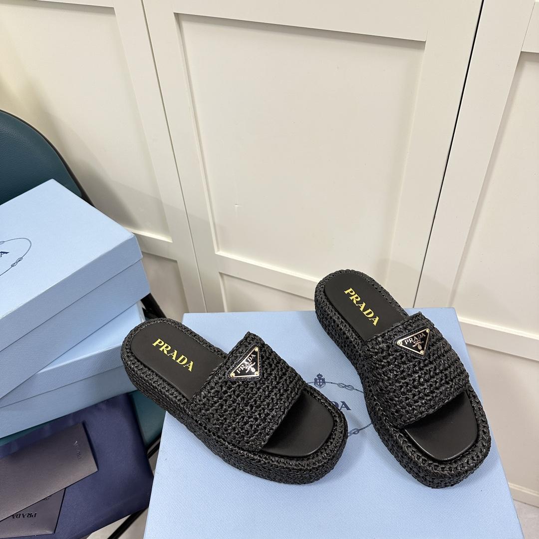 Prada Crochet Flatform Slides - EUR FASHION