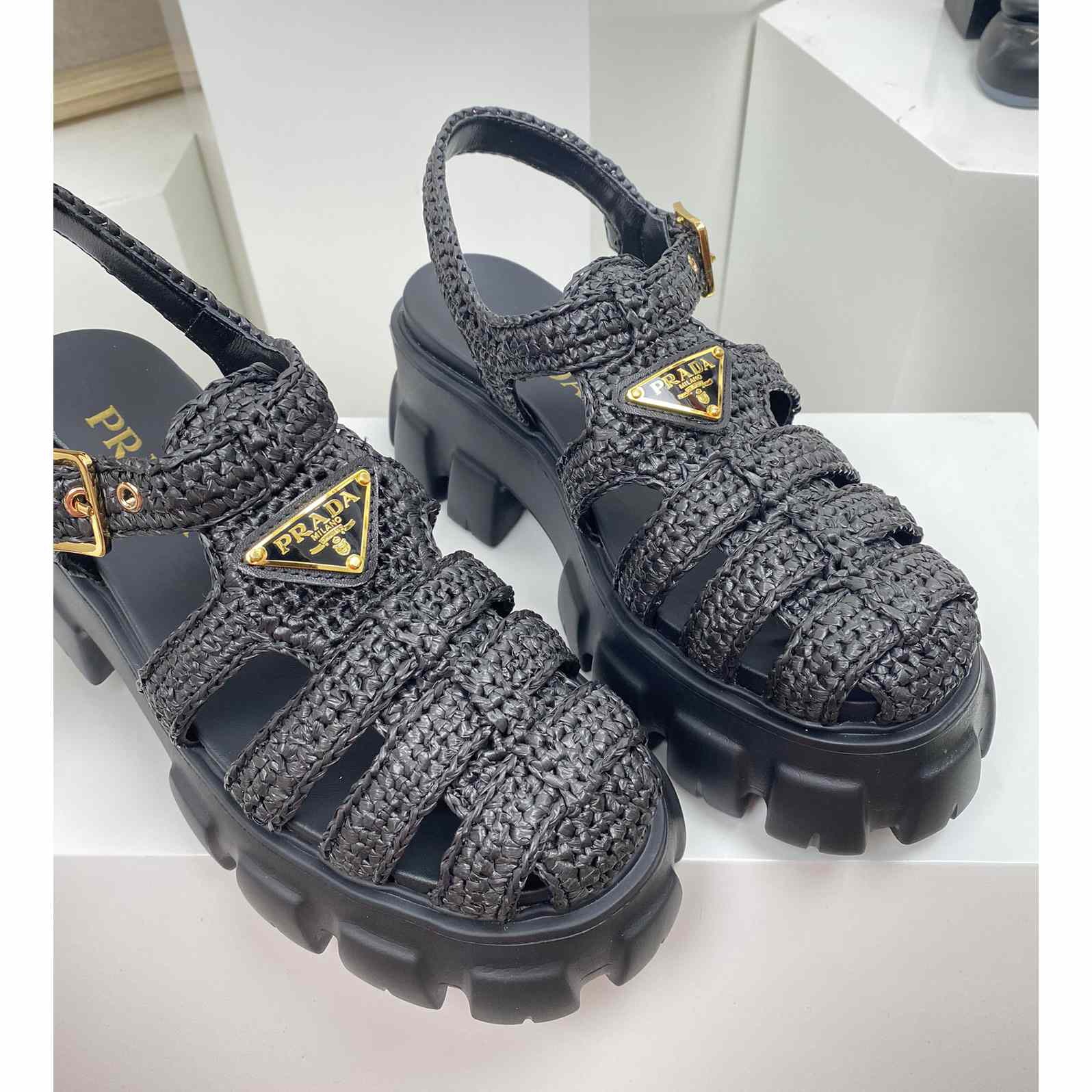 Prada Monolith Crochet Cage Sandals - EUR FASHION