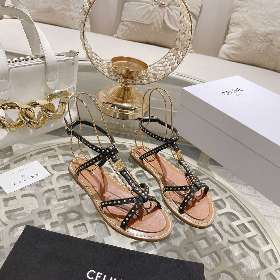 Celine Taillat Flat Sandal With Studs In Calfskin - Vegetal Tanning & Studs Black - EUR FASHION