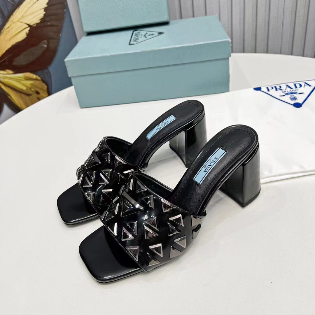 Prada Studded Metallic Leather Mules - EUR FASHION