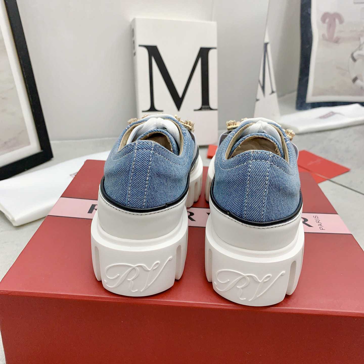 Roger Vivier Viv' Go-Thick Strass Buckle Slip-on Sneakers In Denim - EUR FASHION