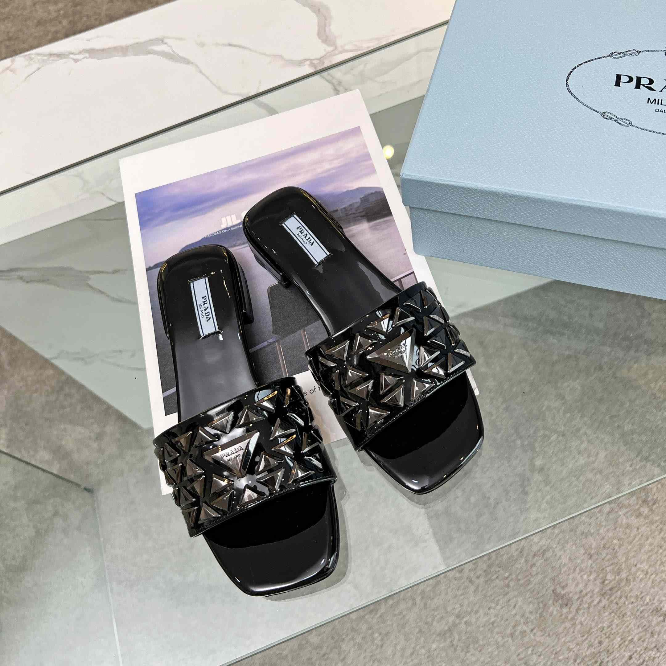 Prada Studded Metallic Leather Slides - EUR FASHION