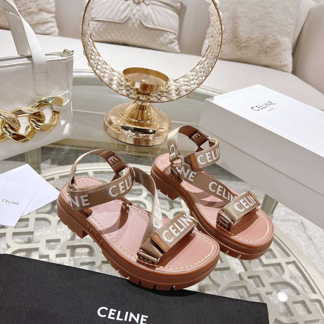 Celine Leo Strappy Sandal In Wool With ''Celine'' Jacquard  Light Beige /White - EUR FASHION