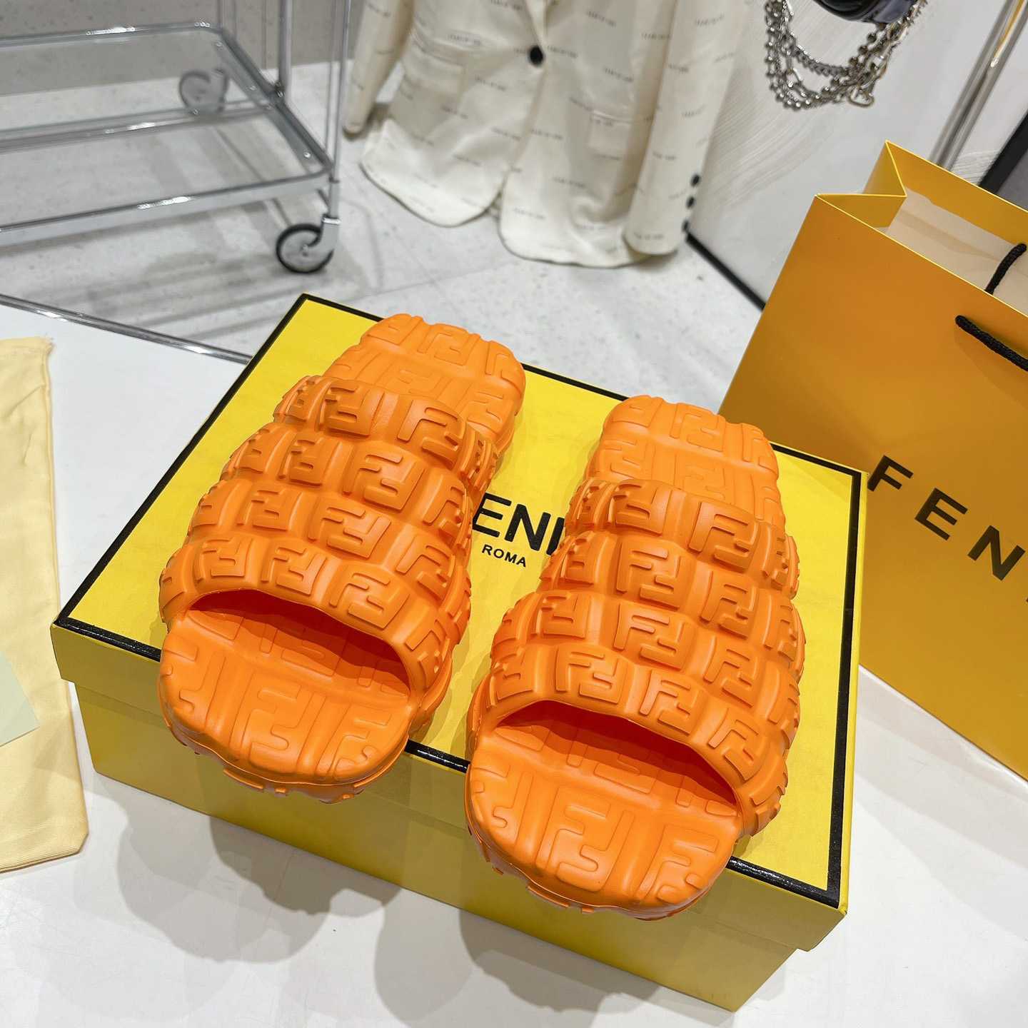 Fendi Cloud Slides Orange Rubber Slides - EUR FASHION