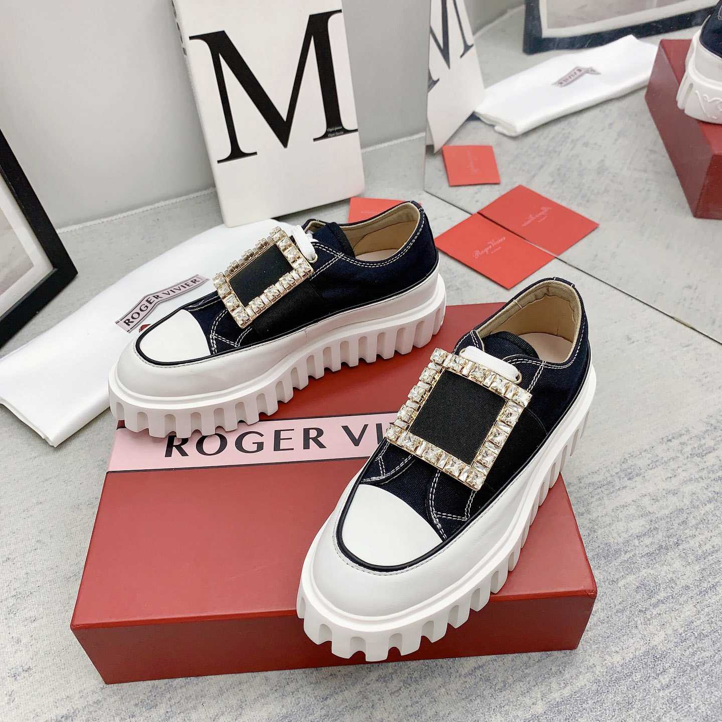 Roger Vivier Viv' Go-Thick Strass Buckle Slip-on Sneakers In Canvas - EUR FASHION