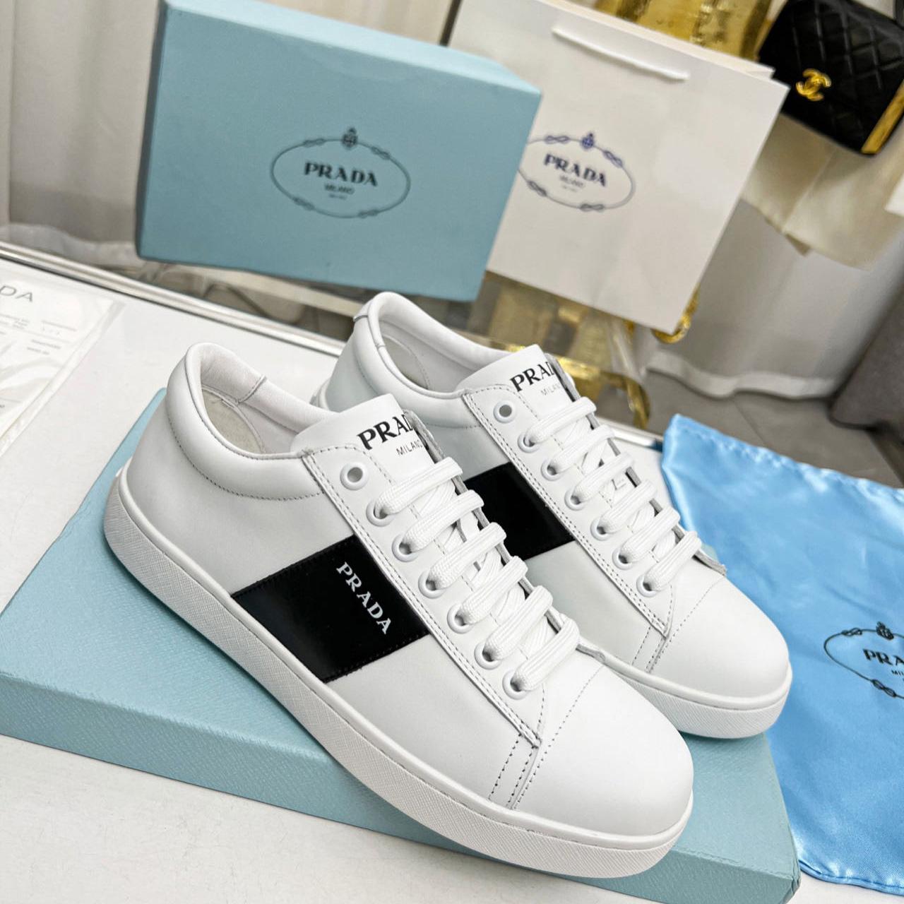 Prada Brushed Leather And Leather Sneakers - EUR FASHION