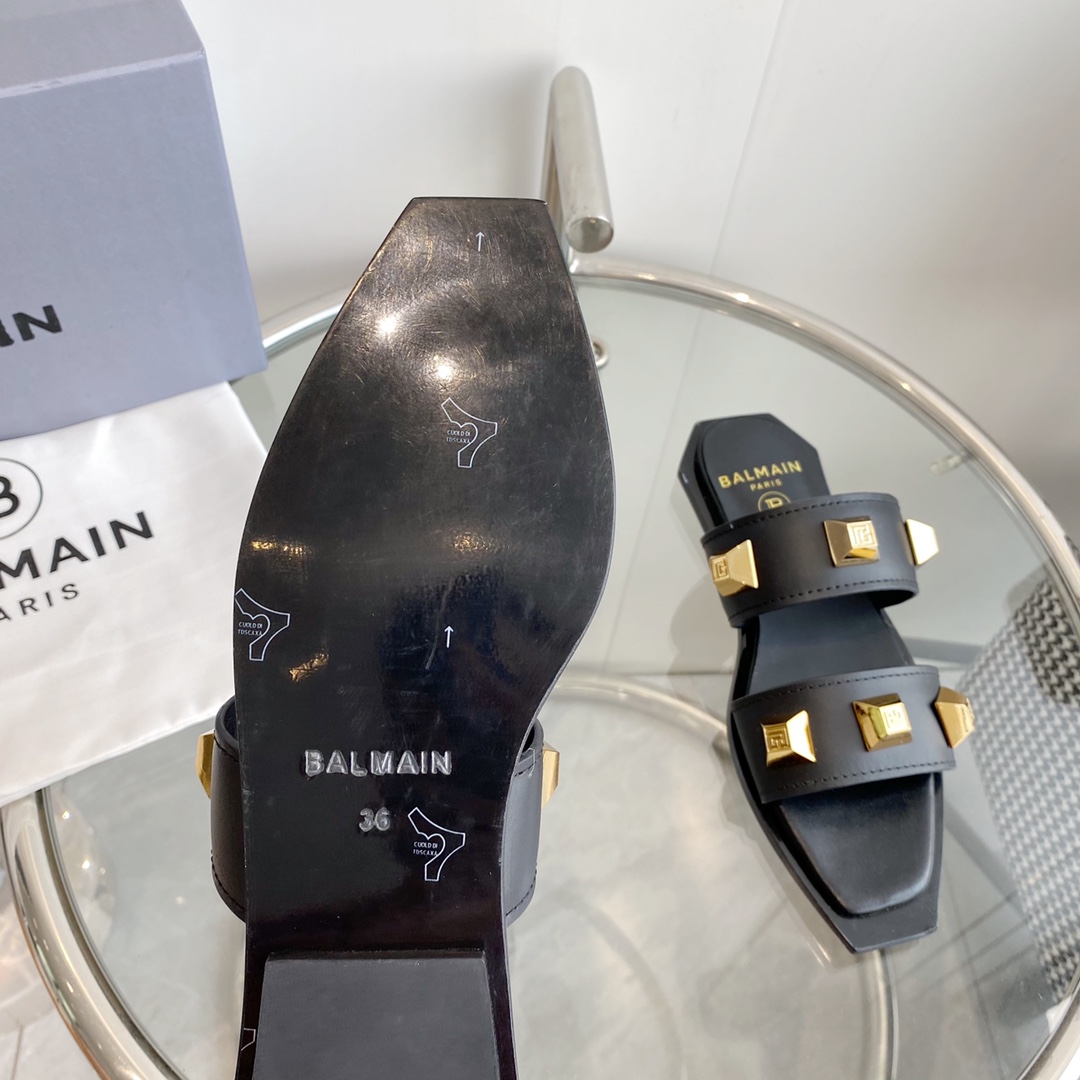 Balmain Ana Studded Leather Slides - EUR FASHION