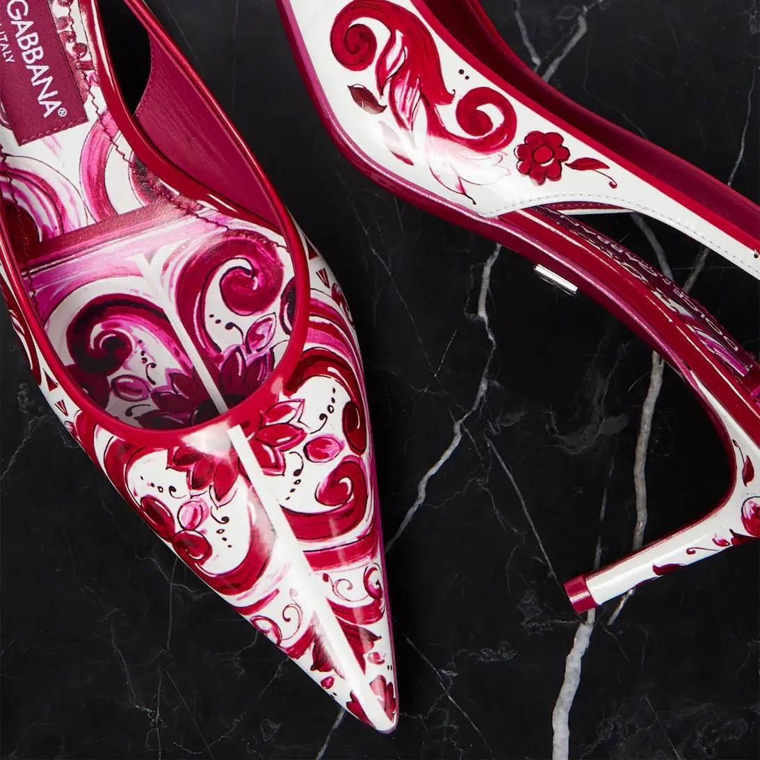 Dolce & Gabbana Printed Polished Calfskin Slingbacks - EUR FASHION