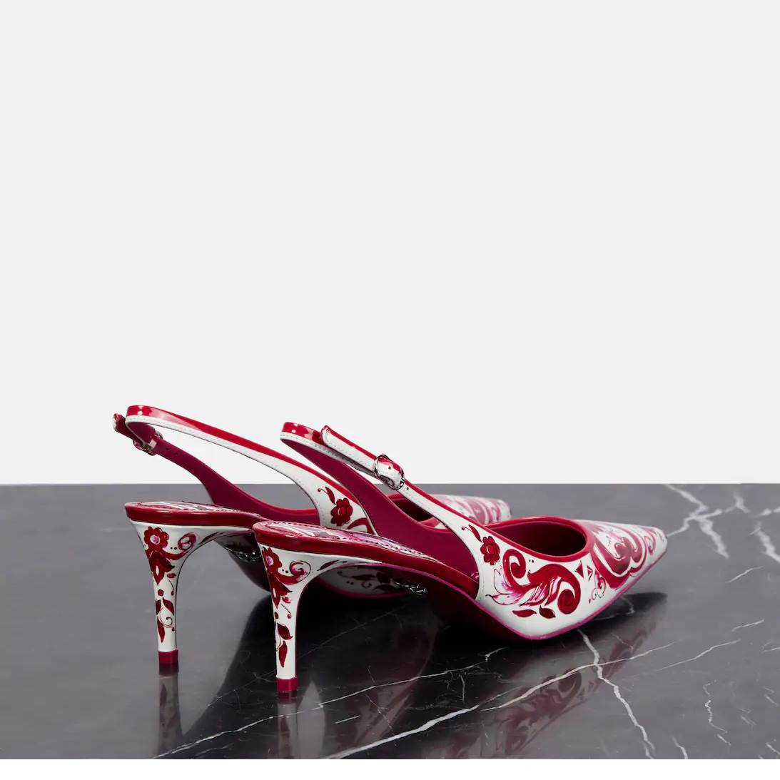 Dolce & Gabbana Printed Polished Calfskin Slingbacks - EUR FASHION