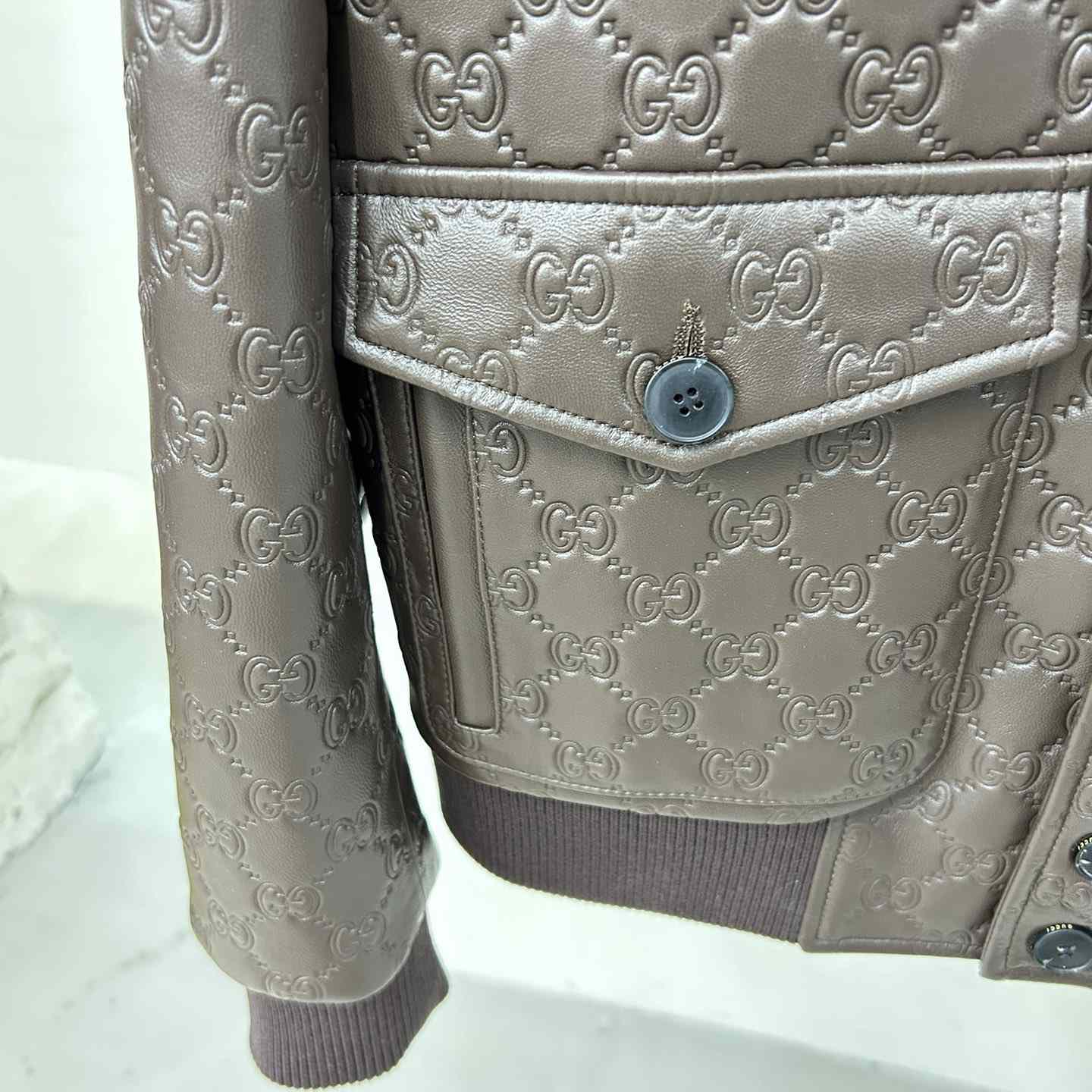 Gucci GG Leather Bomber Jacket - EUR FASHION