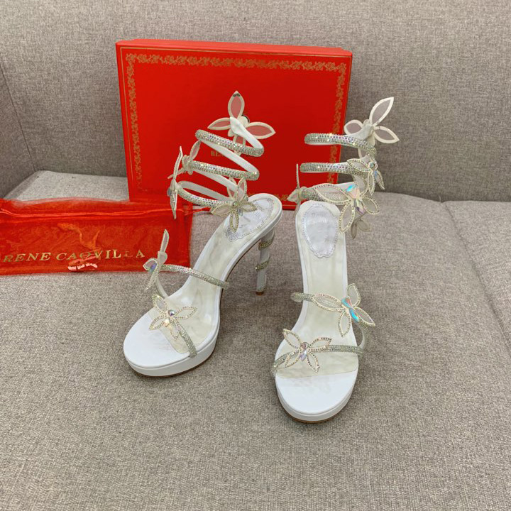 Rene Caovilla Margot Crystal White Platform Sandal 120 - EUR FASHION