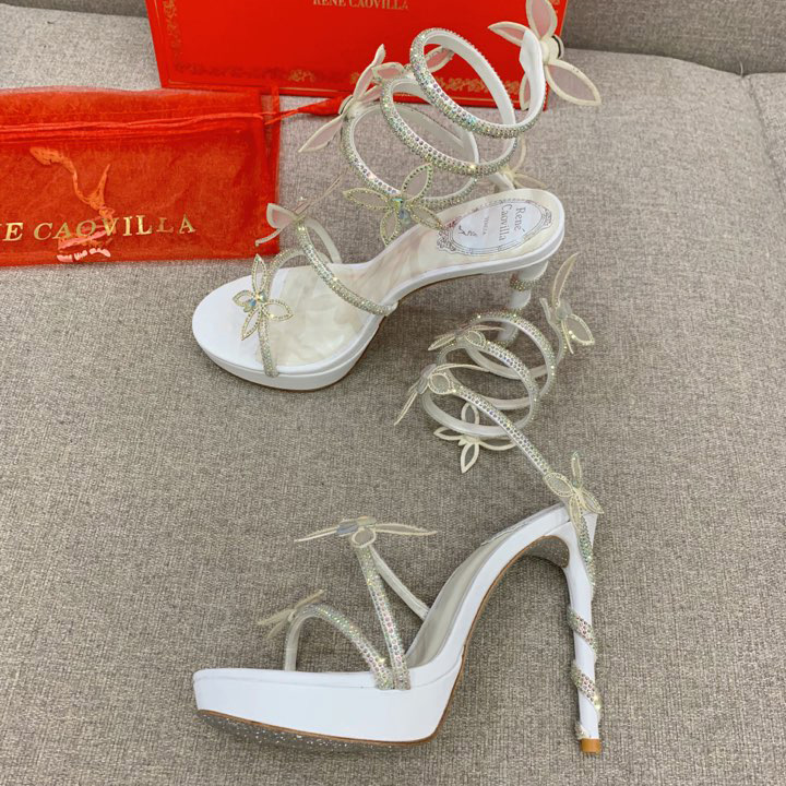 Rene Caovilla Margot Crystal White Platform Sandal 120 - EUR FASHION