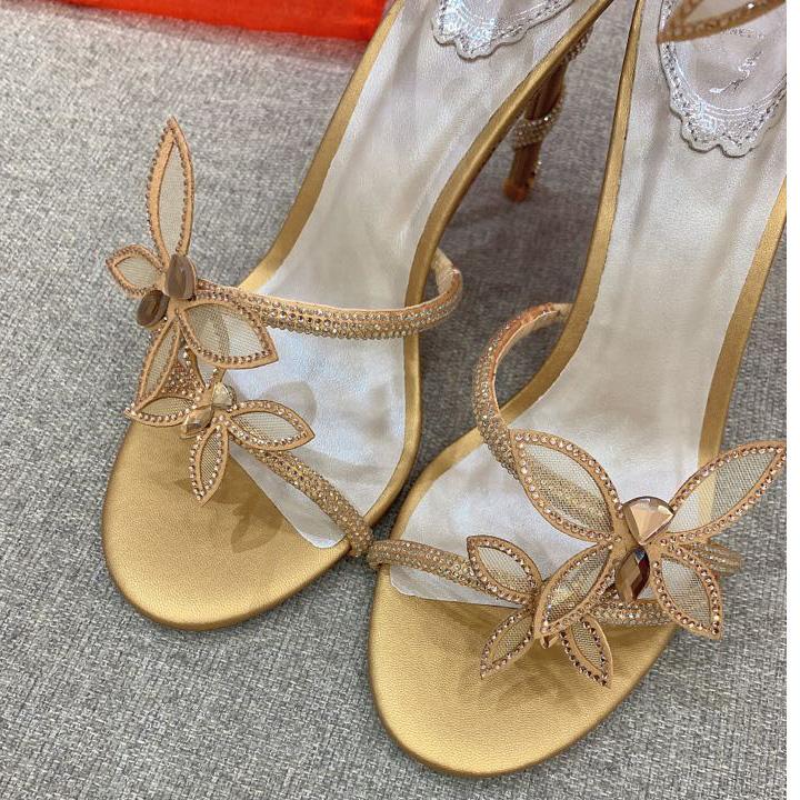 Rene Caovilla Margot Crystal Gold Butterfly Sandal   95 - EUR FASHION