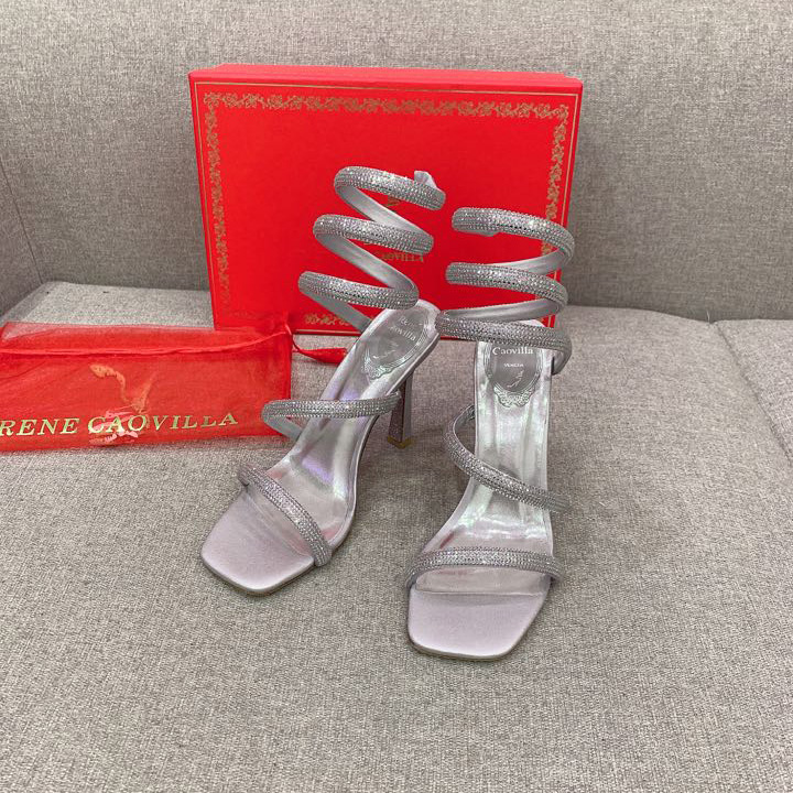 Rene Caovilla Cleo Silver Sandal 105 Crystal - EUR FASHION