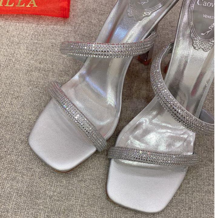 Rene Caovilla Cleo Silver Sandal 105 Crystal - EUR FASHION