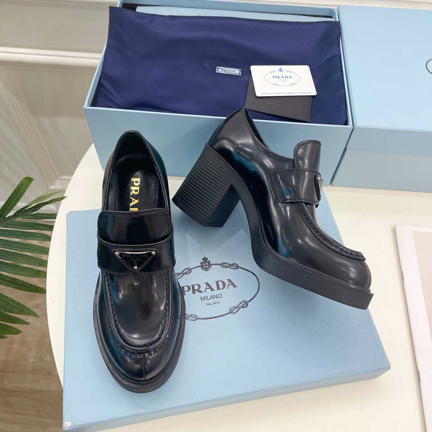 Prada Chocolate Brushed Leather Loafers - EUR FASHION