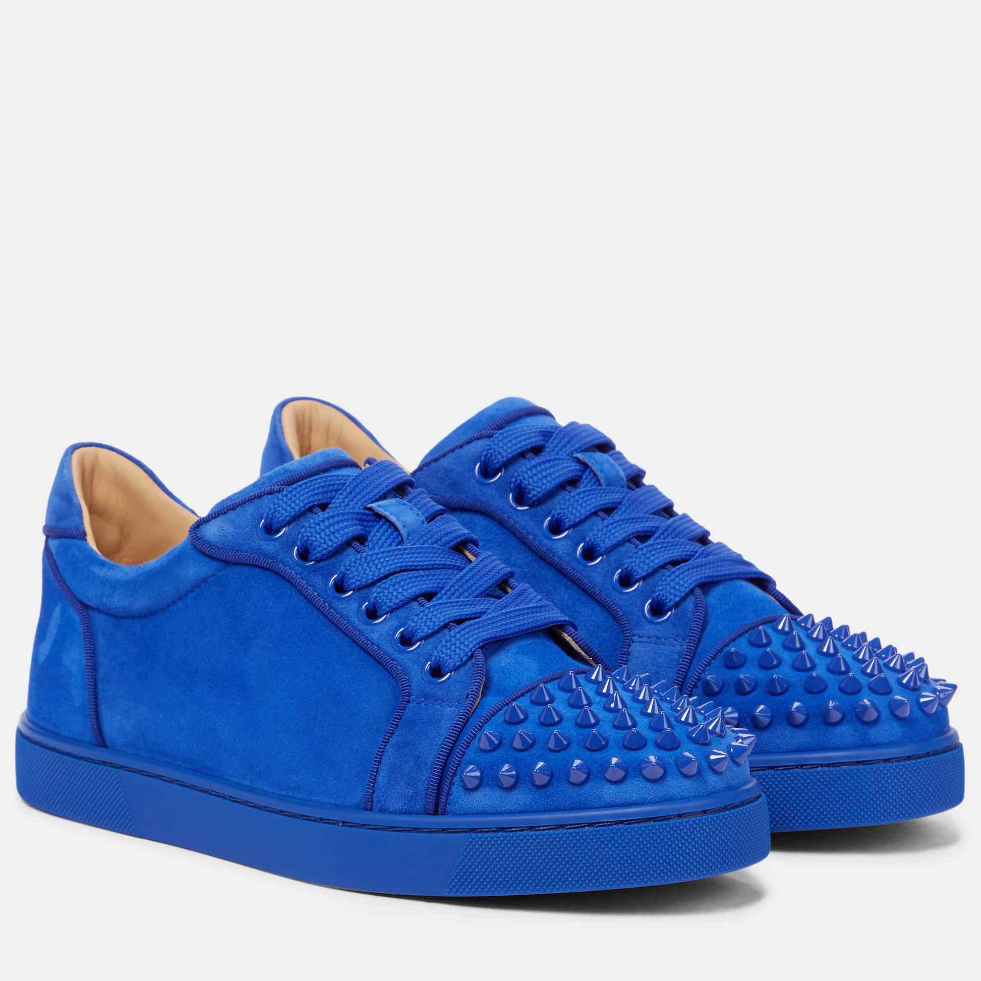 Christian Louboutin Blue Vieira Spikes Suede Sneakers - EUR FASHION