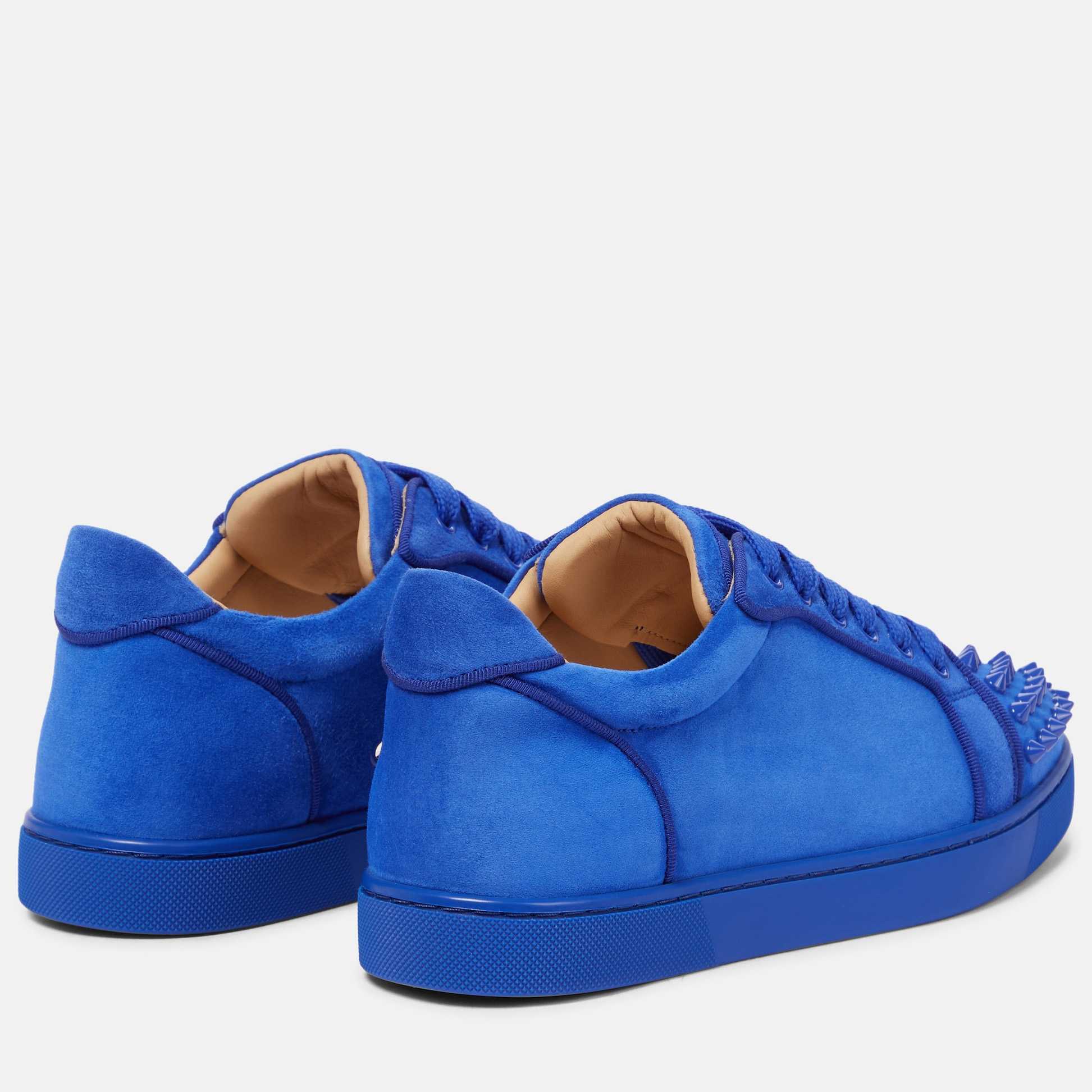 Christian Louboutin Blue Vieira Spikes Suede Sneakers - EUR FASHION