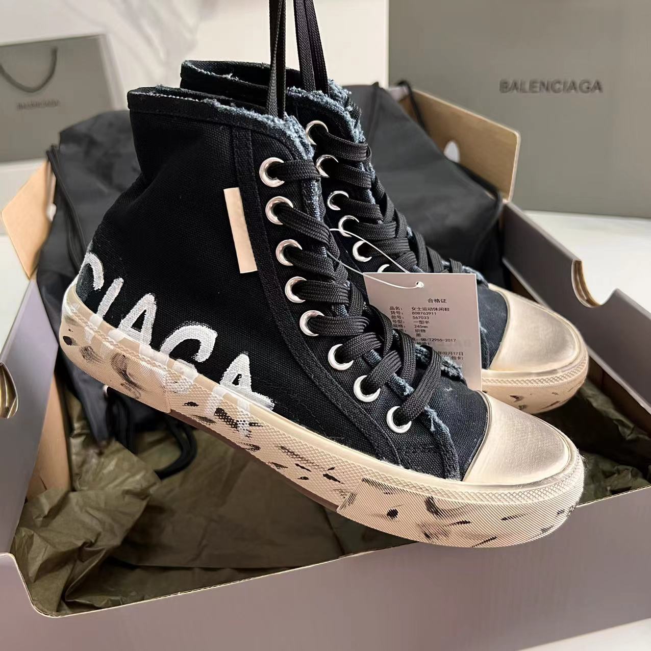 Balenciaga Paris High Top Graffiti Sneaker In Black - EUR FASHION