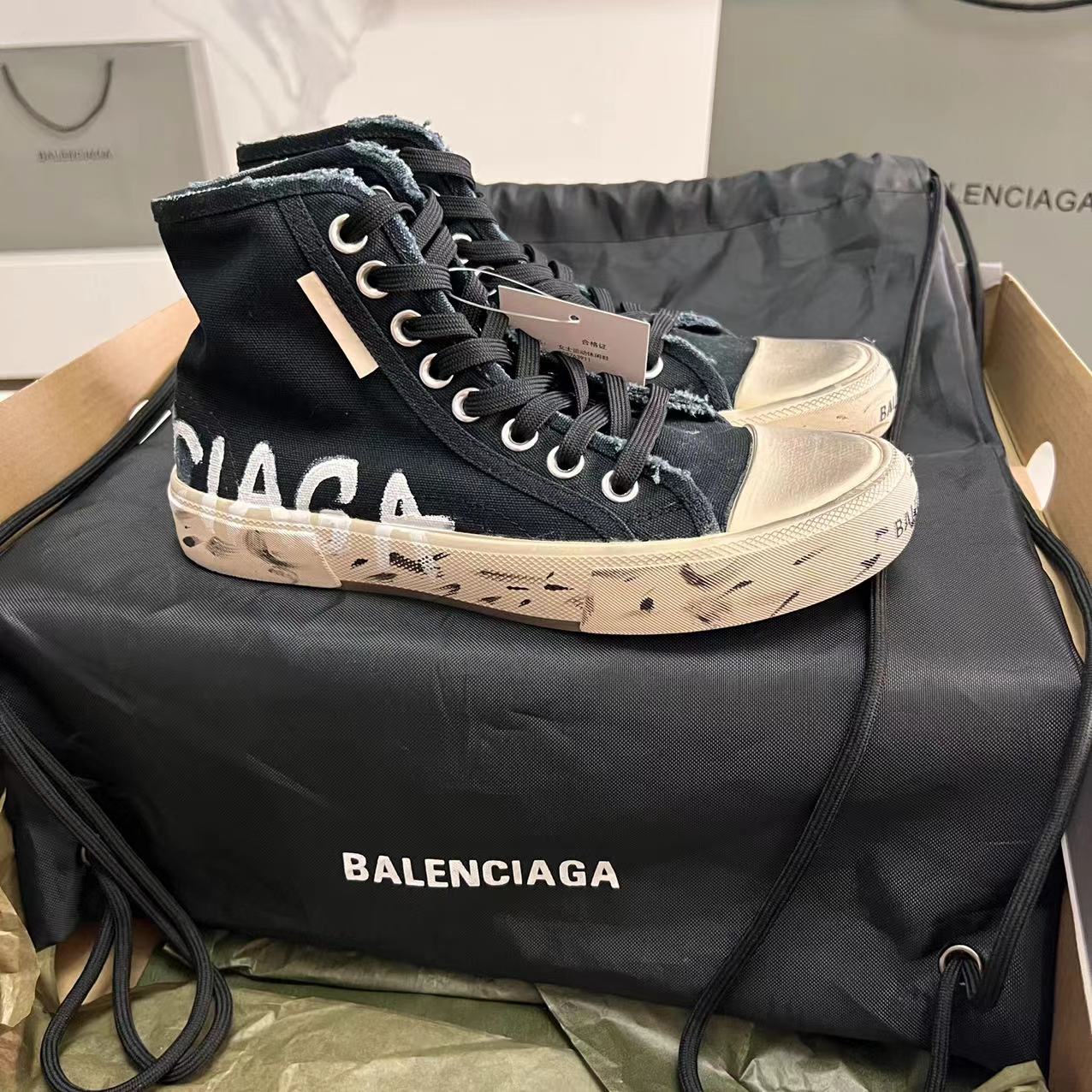 Balenciaga Paris High Top Graffiti Sneaker In Black - EUR FASHION