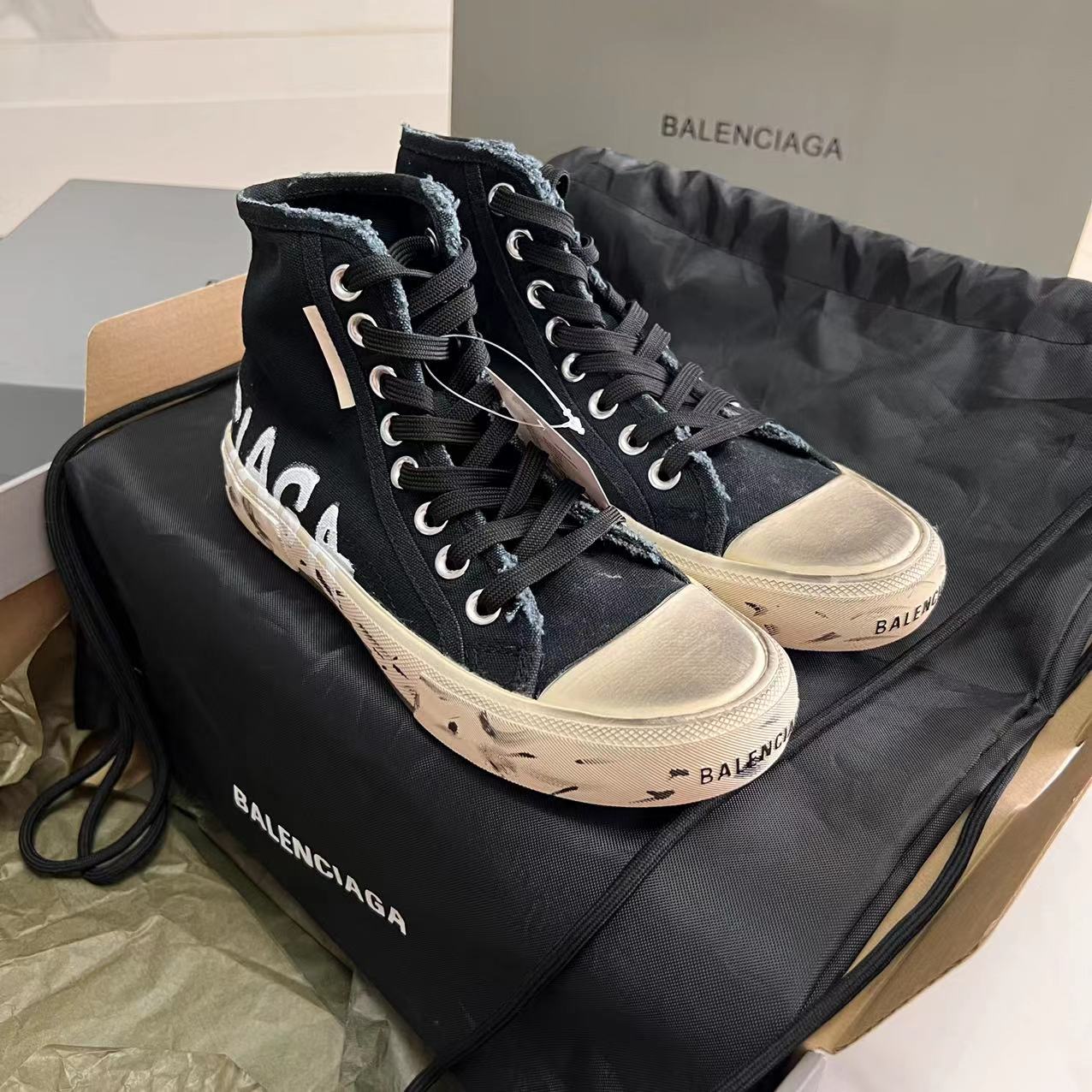 Balenciaga Paris High Top Graffiti Sneaker In Black - EUR FASHION