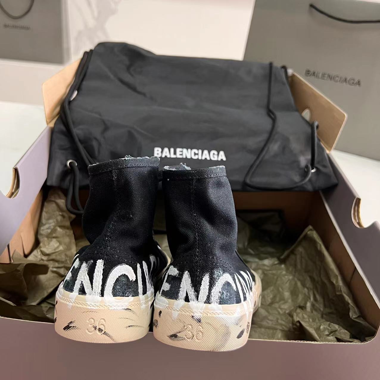 Balenciaga Paris High Top Graffiti Sneaker In Black - EUR FASHION