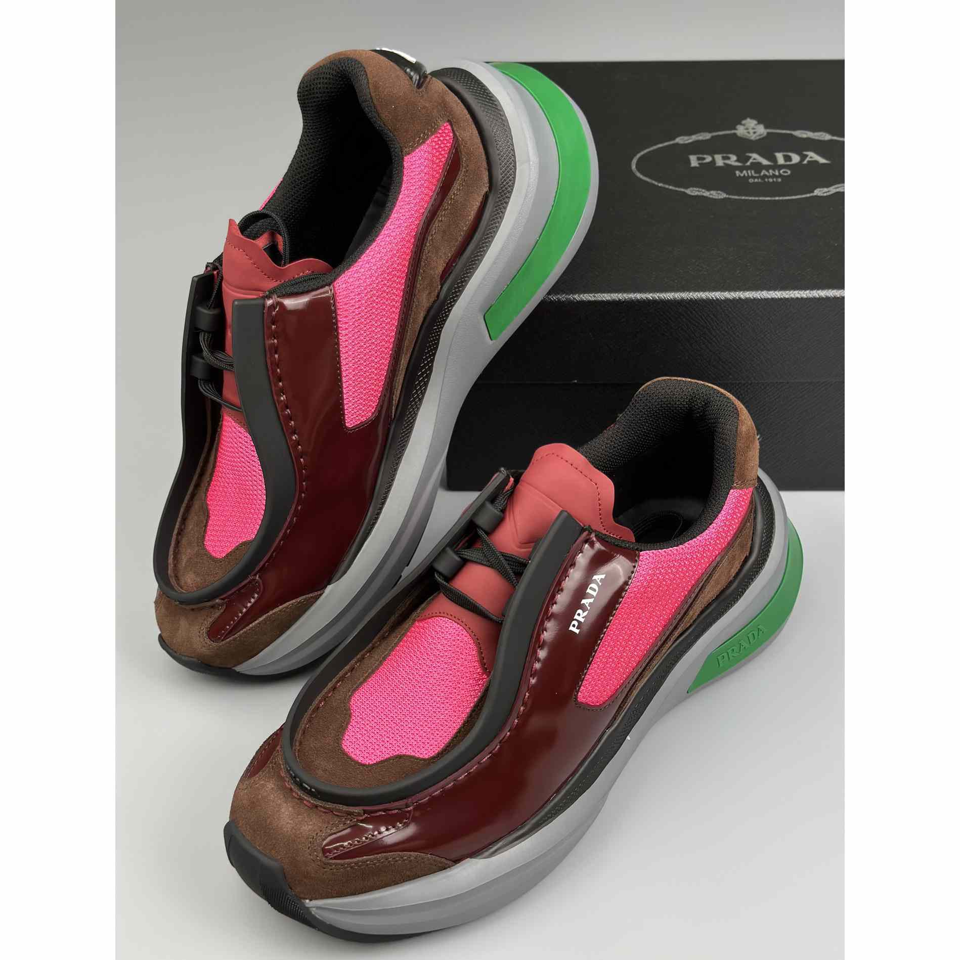 Prada Systeme Brushed Leather Sneakers With Bike Fabric And Suede  - EUR FASHION