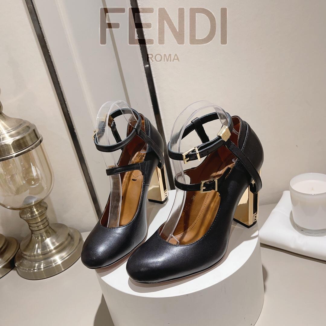 Fendi Delfina Black Leather High-heeled Court Shoes - EUR FASHION