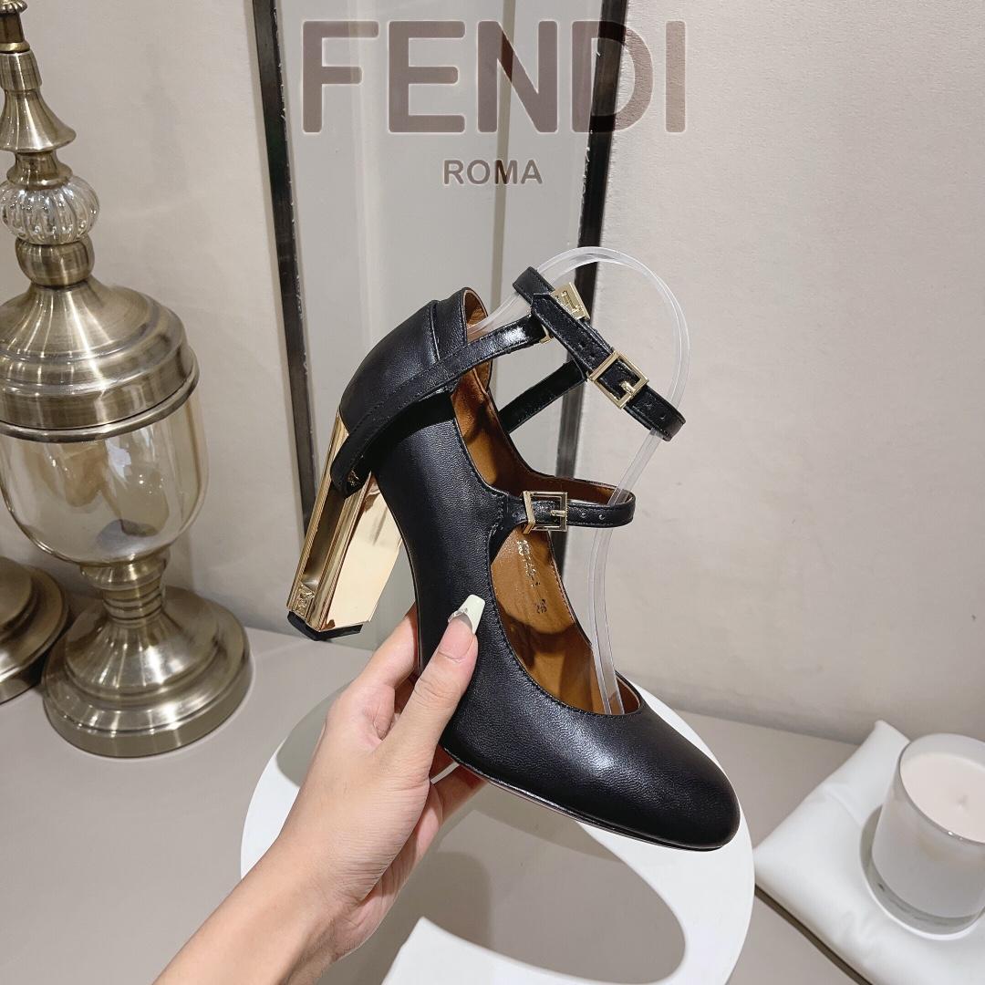 Fendi Delfina Black Leather High-heeled Court Shoes - EUR FASHION