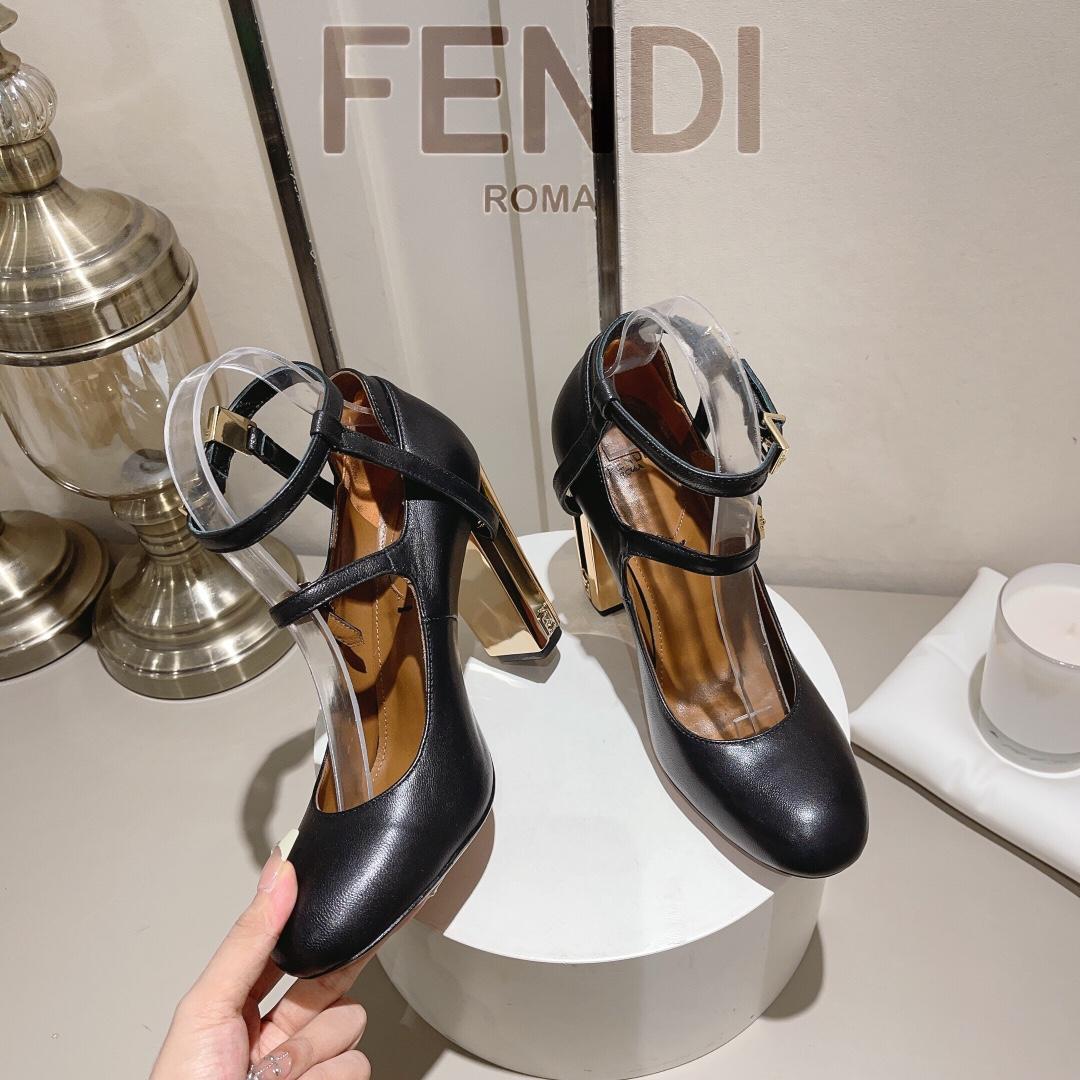 Fendi Delfina Black Leather High-heeled Court Shoes - EUR FASHION