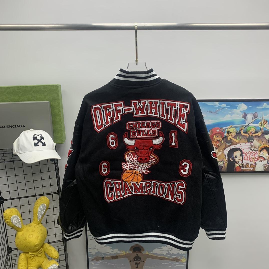 Off White C/O Chicago Bulls Varsity Jacket - EUR FASHION