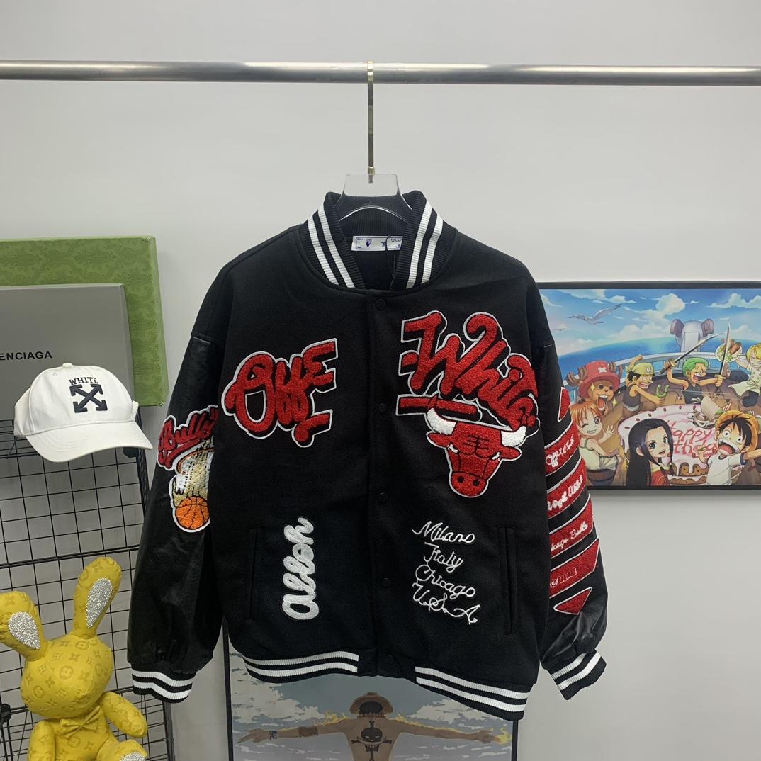 Off White C/O Chicago Bulls Varsity Jacket - EUR FASHION