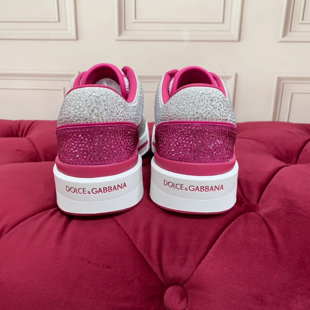 Dolce & Gabbana Women's Pink Crystal-embellished Leather Sneakers - EUR FASHION