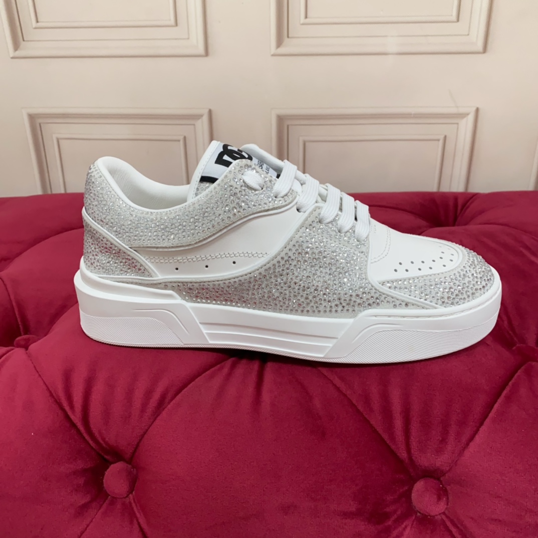 Dolce & Gabbana Crystal-embellished Leather Sneakers - EUR FASHION