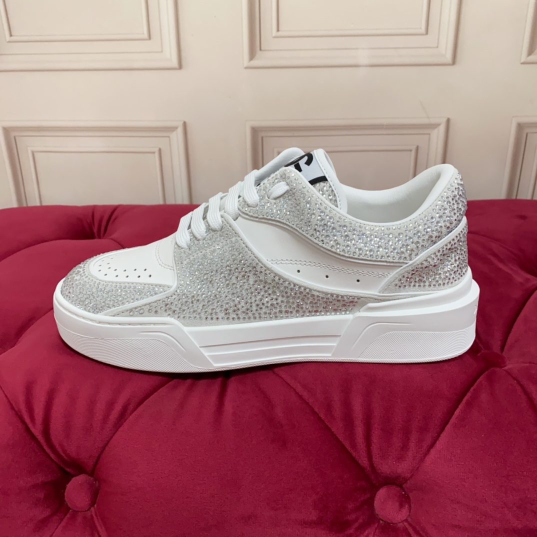 Dolce & Gabbana Crystal-embellished Leather Sneakers - EUR FASHION