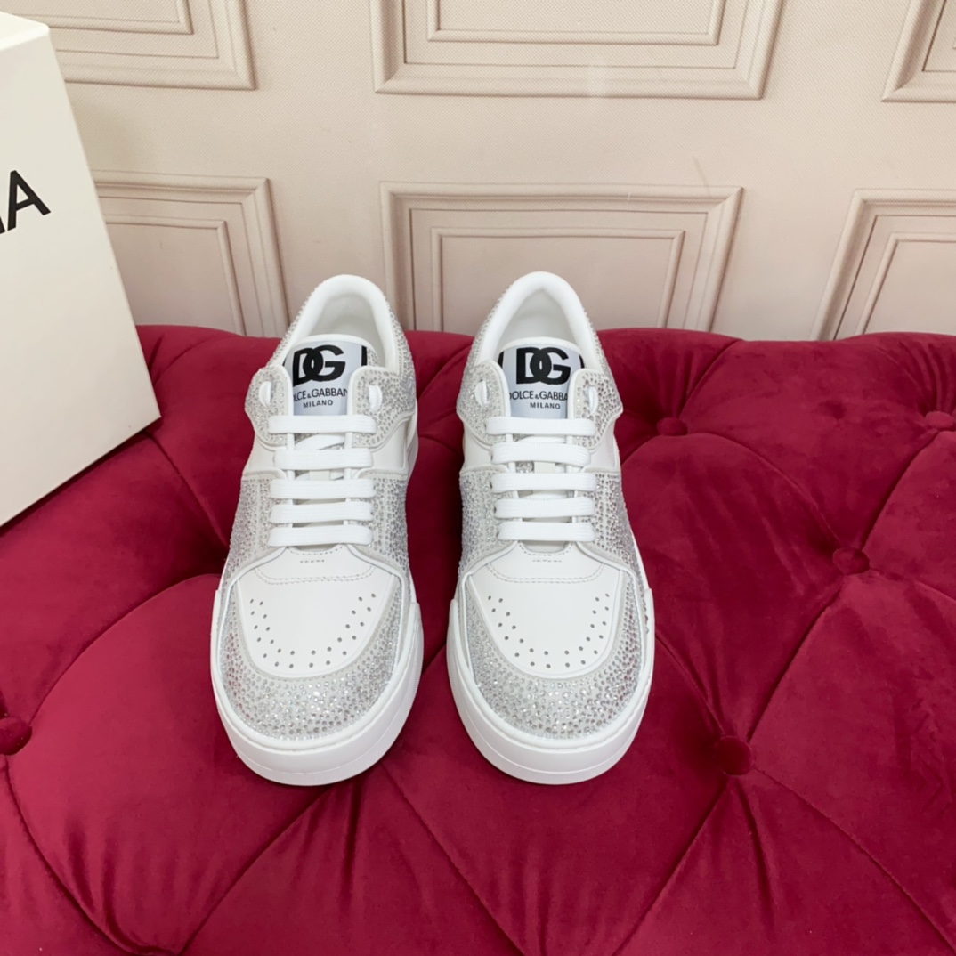 Dolce & Gabbana Crystal-embellished Leather Sneakers - EUR FASHION