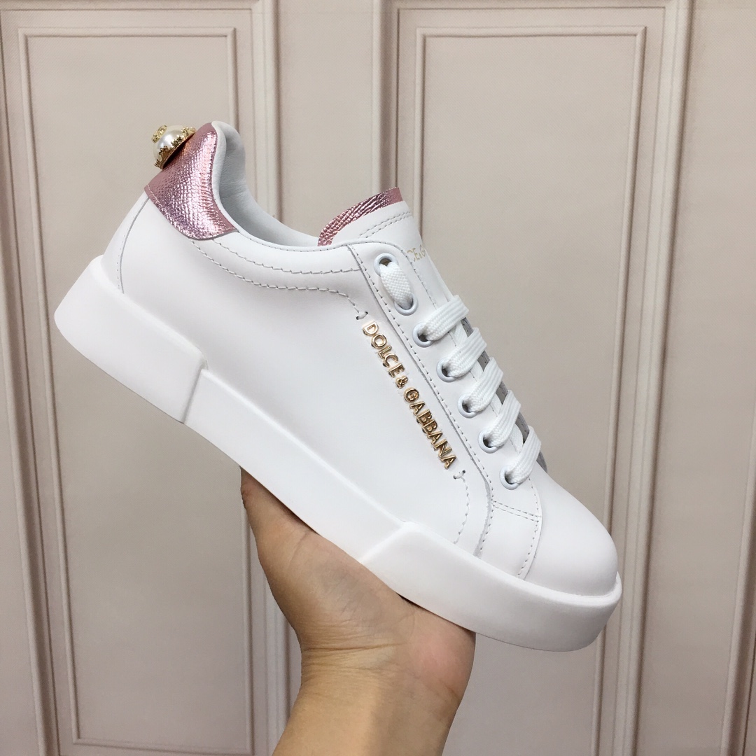 Dolce & Gabbana White Portofino Trainers With Pearl - EUR FASHION