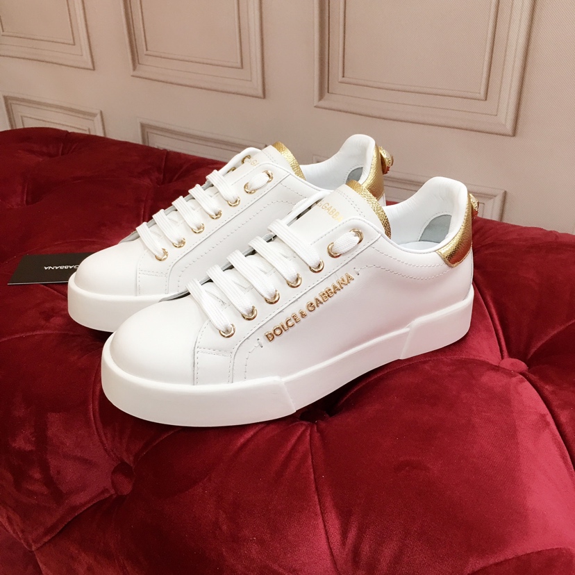 Dolce & Gabbana White Portofino Trainers With Pearl - EUR FASHION