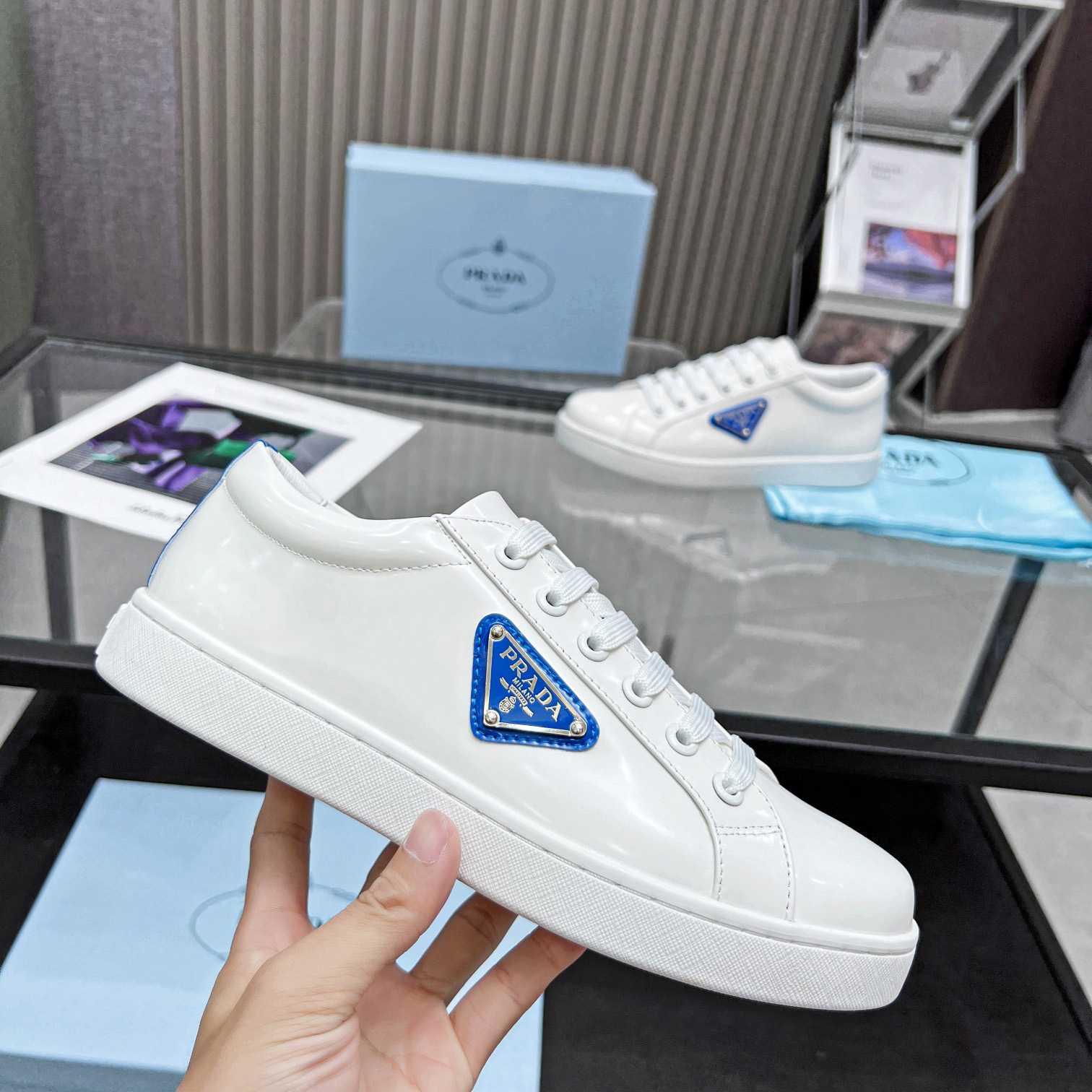 Prada Brushed Leather Low-top Sneakers - EUR FASHION