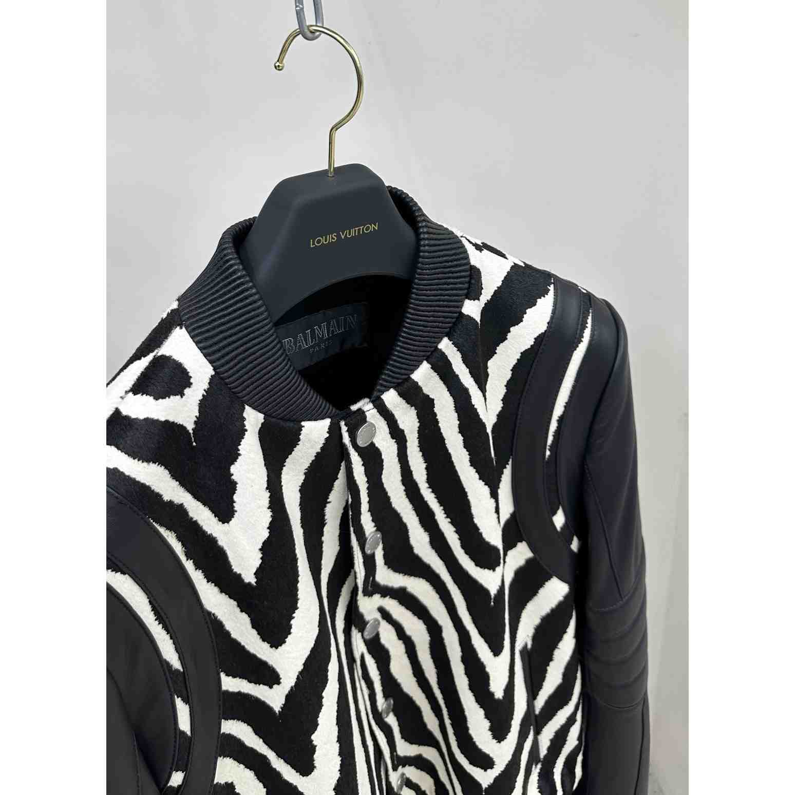 Balmain Zebra Pattern Leather Bomber Jacket - EUR FASHION