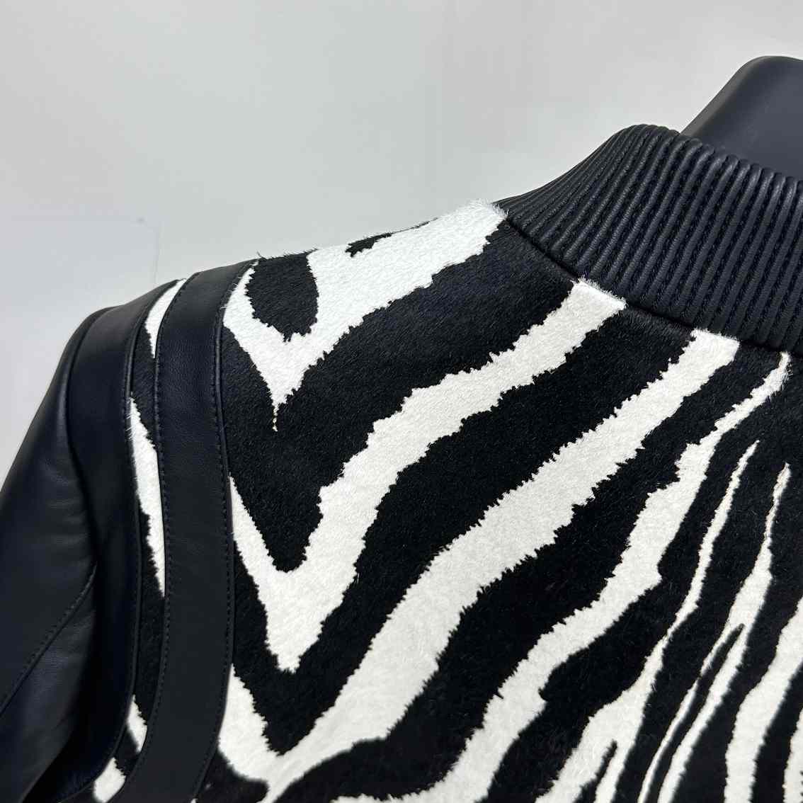 Balmain Zebra Pattern Leather Bomber Jacket - EUR FASHION