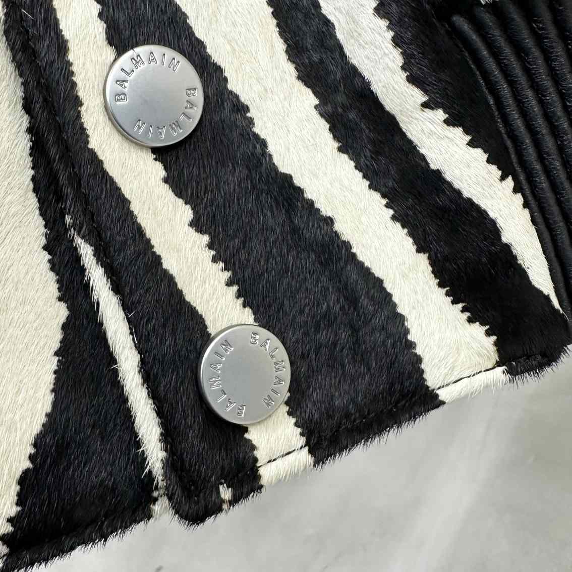 Balmain Zebra Pattern Leather Bomber Jacket - EUR FASHION