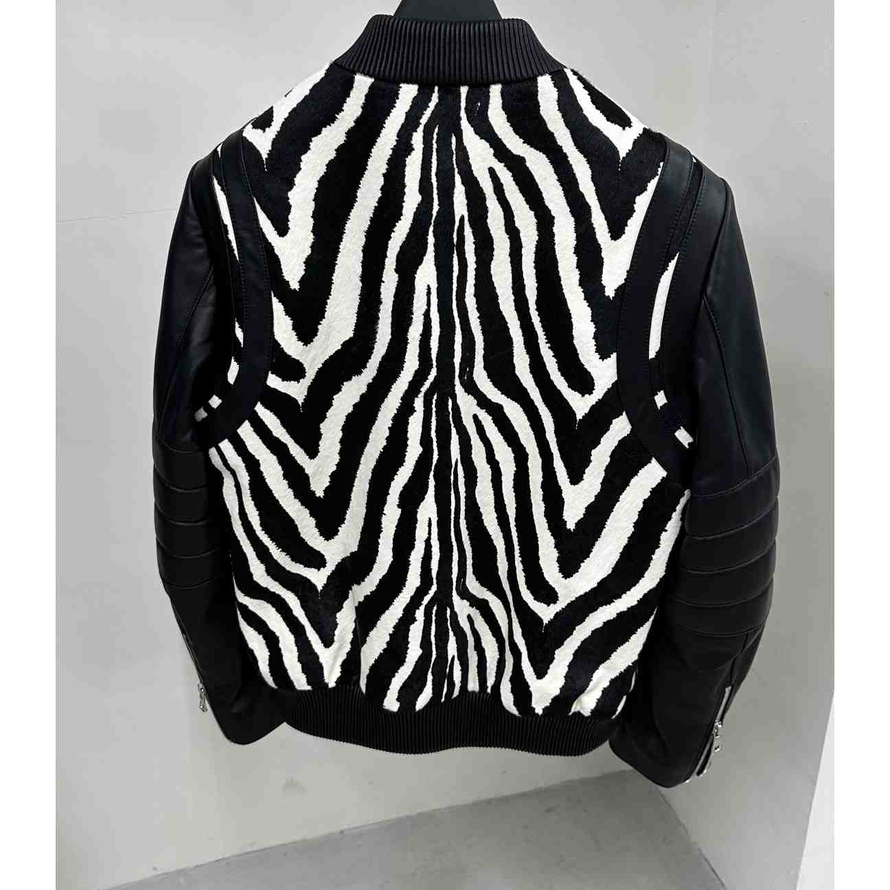 Balmain Zebra Pattern Leather Bomber Jacket - EUR FASHION