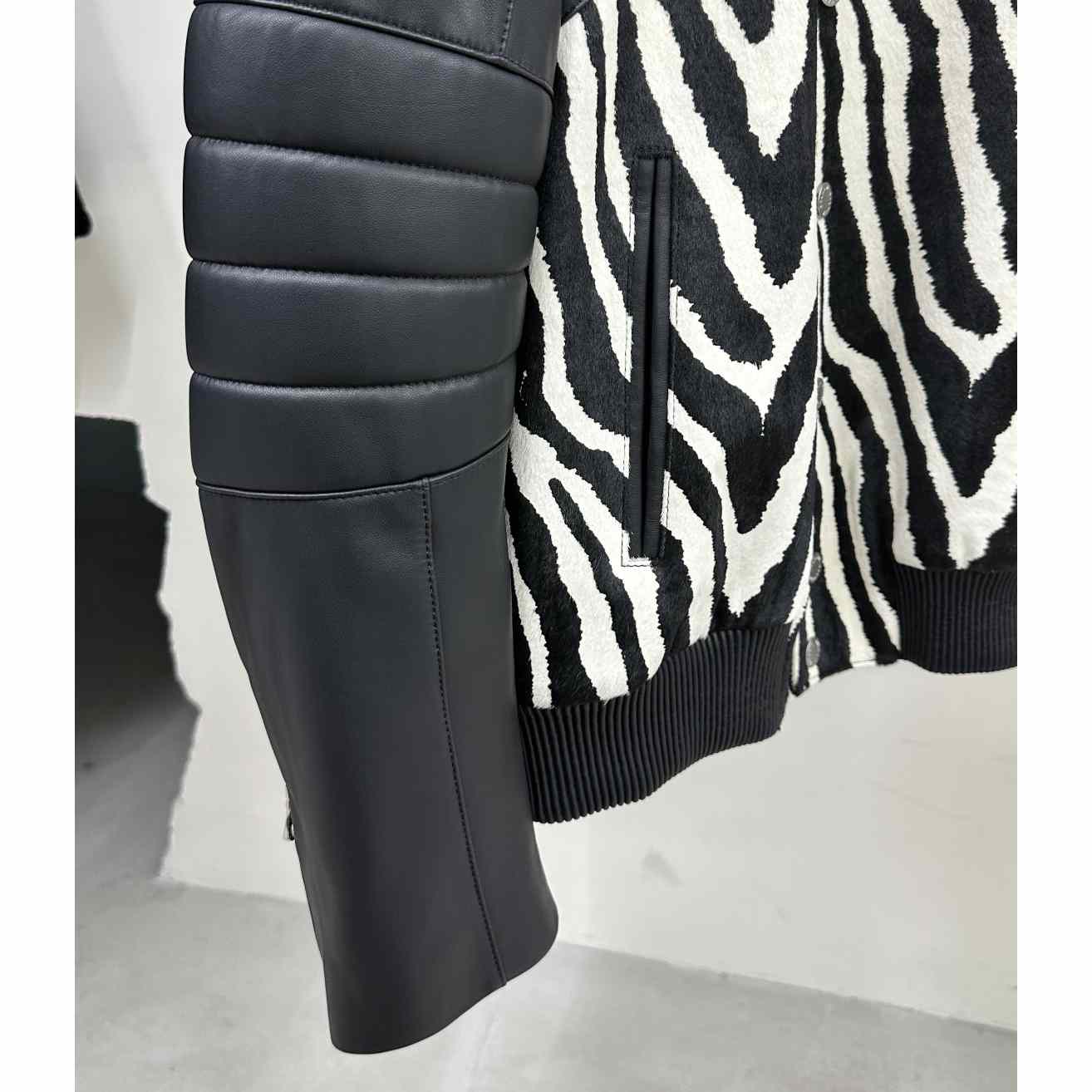 Balmain Zebra Pattern Leather Bomber Jacket - EUR FASHION